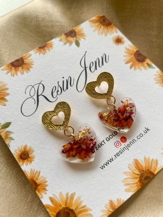 Heart rose earrings